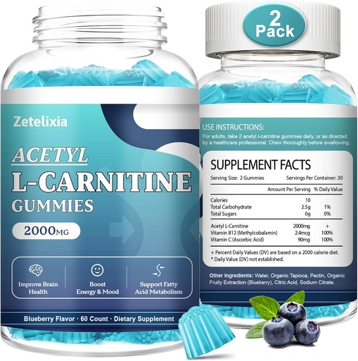 [BRSRAEI3DJ6GEETO] 2 แพ็คฟรีน้ําตาล Alcial L-Cannitin Gammies, L-Cannitin Supplement for Women & Men, with viron C & 12, ALC for evation, สมองและสุขภาพ, เวก้า, Non-GMO, 120 เคานต์