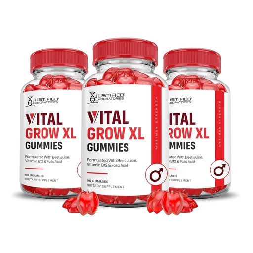 [BRSRAHYPC4PGYFYY] Justified Laboratories Vital Grow XL Gummies (1000 mg) - 60 Count, Pack of 3 - Formulated with Apple Cider Vinegar, Folate & Vitamin B12 - Non-GMO, Vegan, Gluten Free - 90 Servings