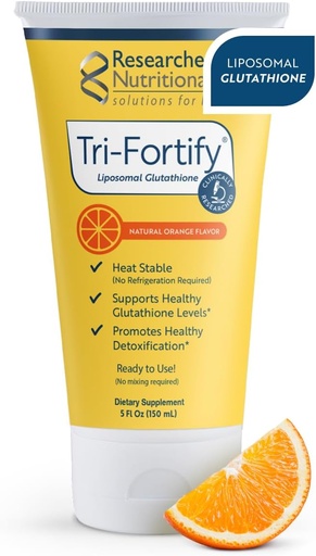 [BRSROBDYDJ7BUYAV] Researched Nutritionals Liposomal Glutathione (450mg) Liquid Gel + Vitamin C - Tri-Fortify - Aid Natural Energy, Immune Support & Detox - Clinically Researched for Absorption - Orange (5 Fl Oz)