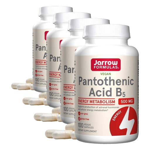 [BRSRAY35DN5QOCLG] Jarrow Formulas Pantothenic Acid B5 500 mg - 100 Veggie Caps - Essential B Vitamin Dietary Supplement - Energy Production & Metabolism Support - 100 Servings (Pack of 4)