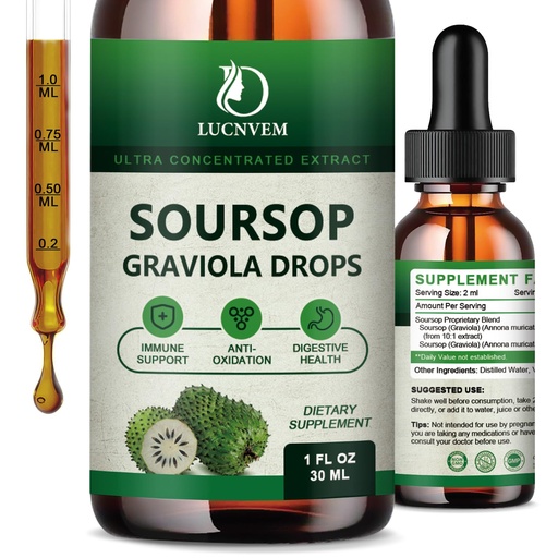 [BRSROCA5CACGMC3F] (2 Pack) Organic Soursop Graviola Liquid Drops, Soursop Extract Organic Pure for Natural Antioxidant, Cell Support & Regeneration, Immune Boost, Soursop Bitters Liquid Rich in Multivitamin - 2 FL OZ