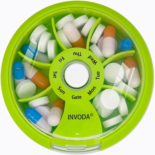 [BRSW2ZYOCQBREHL7] INVODA Weekly Pill Organizer 7 Compartment Rotating Pill Box for Daily Medication & Vitamins - Portable Travel Pill Case Fish Oil Supplements Vitamins Organizer (Orange)