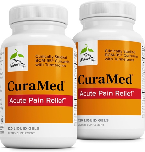 [BRSROEI2BZ5RU2D7] Terry Naturally CuraMed Acute Pain Relief - Supplement with BCM-95 Curcumin & BOS-10 Boswellia - Black Sesame Seed Oil to Support Relief of Occasional Discomfort - 120 Liquid Gels (Pack of 2)