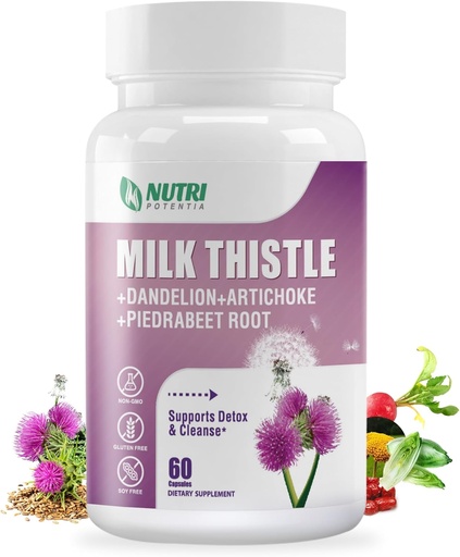 [BRSROAYQA4IQG2DL] Milk Thittle Addition with Dandelion Root, Artichoke Extract, 80% Silymarin for Baster Support- Cleanse Detox & Repair Formula, Non-GMO - 60 капсули