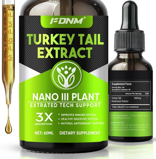 [BRSRAAL3OQHQIFAZ] טורקיה Tail Mushroom - 2 Fl Oz Mushrooms טורקיה Tail תוסף, אורגני Immune & Digestive תמיכה תוספת, Fast-Absorbing נוזל Tincture