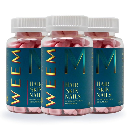[BRSRMZQDOZ4BSFY6] WEEM Hair Skin and Nails Gummies - Supports Healthy Hair - Vegan biotin Vitamins for Women & Men Supports Faster Hair Growth, Stronger Nails, Healthy Skin, Extra Strength (3)