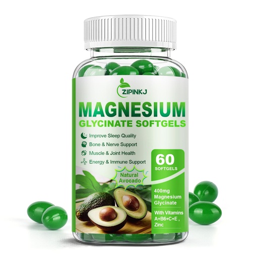 [BRSRAHAYOEMRMET6] Magnesium Glycinate 400mg, High Absorption Magnesium Supplements Softgels with Vitamin E, B6, Zinc for Sleep, Calm, Muscle Relaxation & Bone Health, Gluten-Free, Non-GMO, 60 softgels