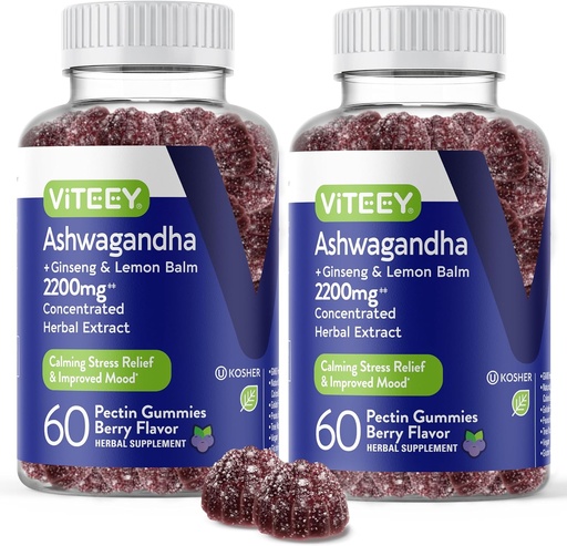 [BRSW2GQ2CIIREADA] Viteey Ashwagandha Ginseng&Lemon Balm - Mood, Calm & Stress Support Ashwagandha Supplements - ビーガン, グルテンフリー - 120 カウント