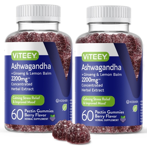 [BRSW2GQ2CIIREADA] Viteey Ashwagandha Gummies with Ginseng & Lemon Balm - Mood, Calm & Stress Support Ashwagandha Supplements - Vegan, Gluten-Free - 120 Count
