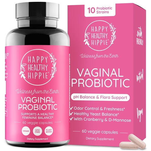 [BRSRAYIOOJ6WKHQZ] Happy Healthy Hippie Vaginal Probiotic for Women - pH Balance, BV, Odor + Urinary Support - 10 Probiotic Strains, 10B CFU, Cranberry, D-Mannose & 8 Botanical Herbs - Digestive Enzymes - Vegan, 60 Ct
