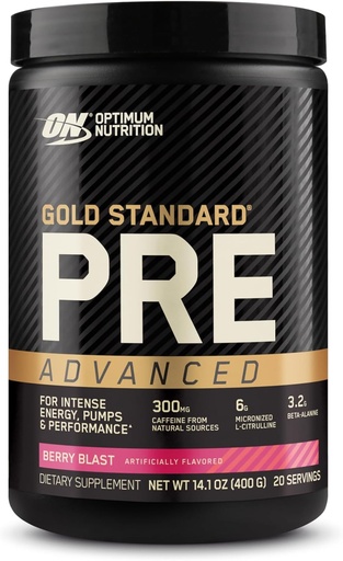 [BRSWYZT4BYFWMFDL] Optimum Nutrition Gold Standard Pre Workout Advanced, with Creatine, Beta-Alanine, Micronized L-Citrulline and Caffeine for Energy, Keto Friendly, Berry Blast, 20 Servings