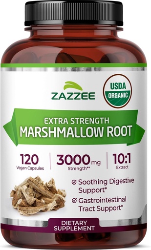 [BRSROBTQOABAOET5] Zazzee USDA Organic Marshmlay Root 10: 1 Ekstraktas, 3000 mg Stiprumas, 120 Vegan kapsulės, 4 mėnesių tiekimas, Standartizuotas, Koncentruotas 10X ekstraktas, 100% Vegetarian, All- Natural, Non- GMO, Pagaminta JAV