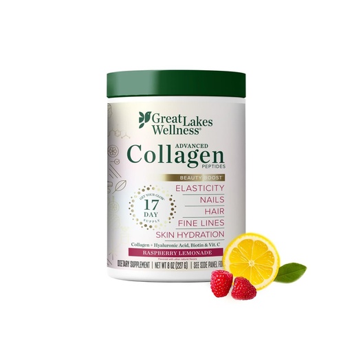 [BRSW2ATYDN4BAHQ4] Great Lakes Wellness Beauty Boost Advanced Collagen Peptides Powder with Hyaluronic Acid, Biotin, Vitamin C - Skin Elasticity and Hydration - Raspberry Lemonade Flavor - Non-GMO, Keto, Kosher - 8 oz