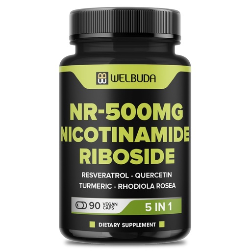 [BRSRAGQDDMNBGAD5] WELBUDA 5in1+ Nicotinamide Riboside Supplement with Resveratrol, Quercetin, Turmeric, Rhodiola Rosea - 90 Count for 90 Days