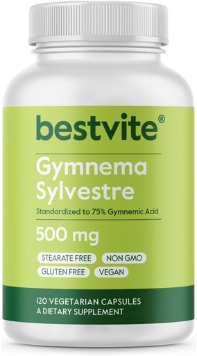 [BRSWIZIOO55GMFI7] BESTVITE Gymnema Sylvestre 500mg (120 Vegetarian Capsules) - Standardisasi untuk 75% Gymnememic Acid - No Stearat