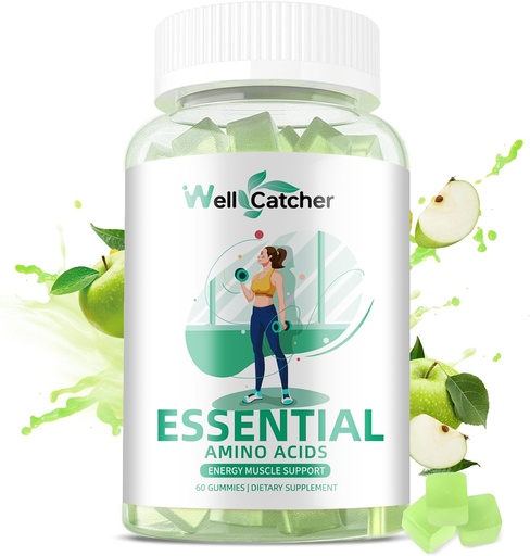 [BRSRAEABPMCRO2Y3] EAA Gummies Aminoácidos Esenciales - Todos los 9 Aminos Esenciales y Todos los Aminos de Cadena Sustituida (BCAAs) con Recuperación Muscle, Apoyo Energético Sugar Free Green Apple Flavor 30 Servimientos
