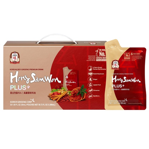 [BRSW2YAKBVYRODTA] JUNG Kwan Jang Hong Sam Won Korean Red Ginseng Drink, Herbal Tea Vegan Friendly (30 Pouches)