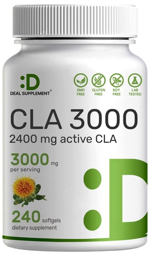 [BRSWGBI6BB5AOFD4] Ultra Strength CLA 3000mg | 240 Softgels, Active Conjugated Linoleic Acid from Safflower Oil
