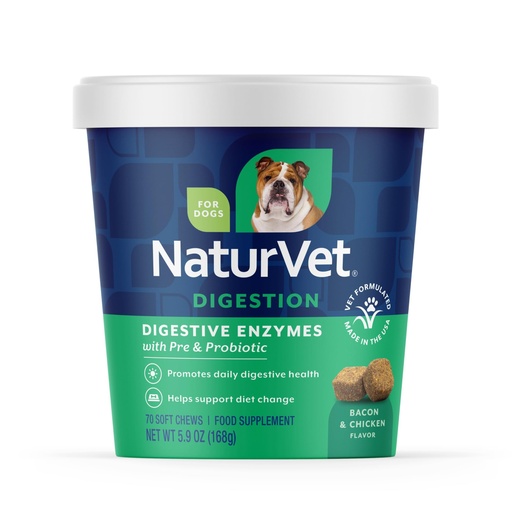 [BRSWIHQOC4MB2CDU] NaturVet Digestive Enzymes with Pre & Probiotic Dog Supplement - 70 Count | Promotes Daily Digestive Health & Supports Diet Changes, Soft Chews