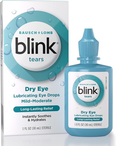 [BRSWIY34BMBW23YV] BLINK Tears, смазывающие глазные капли, увлажняющие и успокаивающие для легких и умеренных сухих глаз, с гиалуронатом, уменьшает дискомфорт, длительную гидратацию, успокаивание и увлажнение, 1 Fl Oz