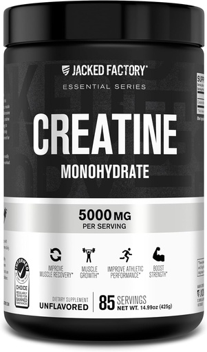[BRSWYFQBOJ7WKDI3] Funda de Monohidrato de Creatina Jacked Factory 425g - 5g Suplemento diario de Creatina para Hombres y Mujeres, Vegan-Amigo, Terceros Tested - 85 Servimientos, Desflavorado