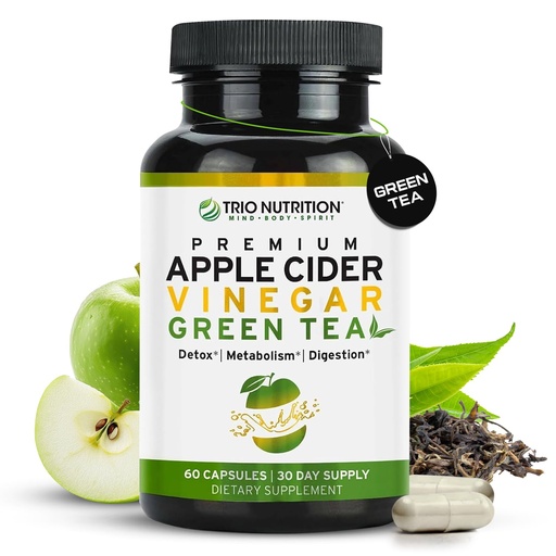 [BRSW2AYNCR7RMELF] TRIO NUTRITION Apple Cider Vinegar Capsules with Green Tea - Natural Sugar Free Apple Cider Vinegar Pills with the Mother for Body Cleanse, Immune, Weight Management & Metabolism Booster*
