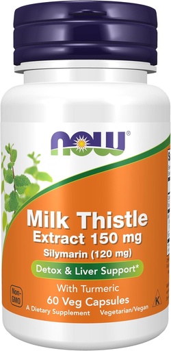 [BRSWIYQEAQNBGGAV] NOW maisto papildai, Silymarin Milk Thistle ekstraktas 150 mg su turmeric, Palaiko kepenų funkcija *, 60 Veg kapsulės