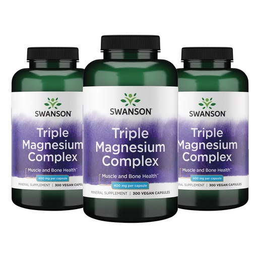 [BRSWGFAYOZ6GGCLP] Swanson Triple Magnesium Complex Bone, Nerve, and Muscle Support Supplement for Adults Seeking Optimal Magnesium Absorption - 400 mg (300 Vegan Capsules, 3 Pack)