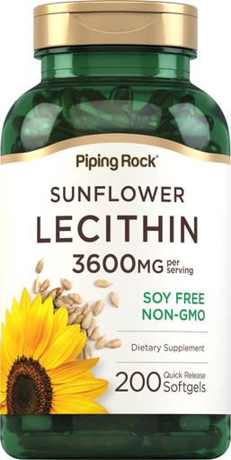[BRSROBIBAUBBSYDU] Piping Rock Sunflower Lecithin Softgel Capsules | 3600 mg | 200 Count | from Phosphatidylcholine | Soy Free, Non-GMO, Gluten Free