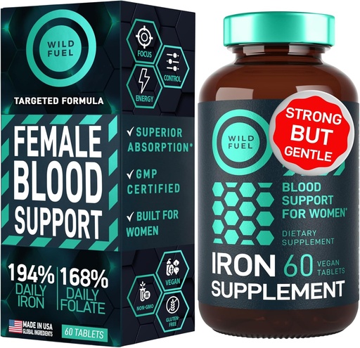 [BRSRMBQ5AQOREGY6] Jerntilskudd for kvinner med folsyre - 35 mg blodbuilder Ferrous Sulfate, folsyre 400 mcg - jern piller for kvinner med anemi og graviditet støtte - 60 Glutenfri, vegansk jern vitamin tabletter