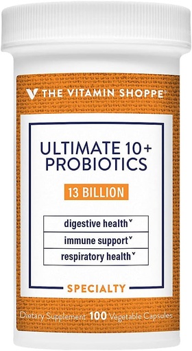 [BRSWGCQ3CV6WCEYZ] La vitamina Shoppe Ultimate 10+ Probióticos, 13 millones de UF para la salud digestiva, apoyo inmunológico y salud respiratoria (100 cápsula vegetal)