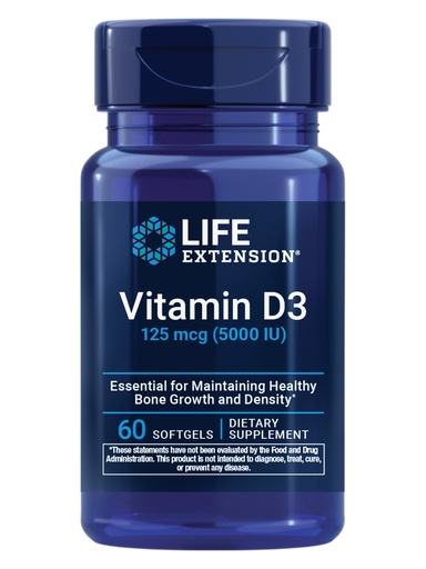 [BRSWIYQOC4HRWG3M] Life Extension Vitamin D3 125 mcg (5000 IU), Bone Health, Brain Performance, Immune System Support, Gluten-Free, Non-GMO, Once Daily, Two-Month Supply, 60 Softgels