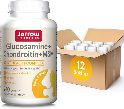 [BRSROHQQAQMGEELP] Jarow Formulas Glikozamīns + hondroitīns + MSM kapsulas, locītavu atbalsta papildinājums ar C vitamīnu un mangānu, 240 kapsulas, 60 dienu iepakojums, 12 kapsulu iepakojums
