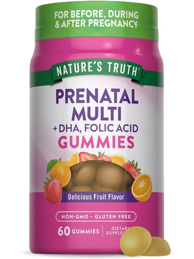 [BRSRAFQ3OIAQO2AV] Nature's Truth Prenatal Multivitamin Gummies | with DHA & Folic Acid | 60 Count | Fruit Flavor | Non-GMO & Gluten Free Supplement