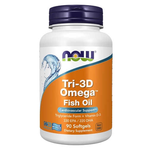 [BRSWIZYDPIOR4GT2] NOW Foods Supplements, Tri-3D Omega™, Triglyceride Form of Omega-3 Fish Oil + Vitamin D-3, Molecularly Distilled, 90 Softgels