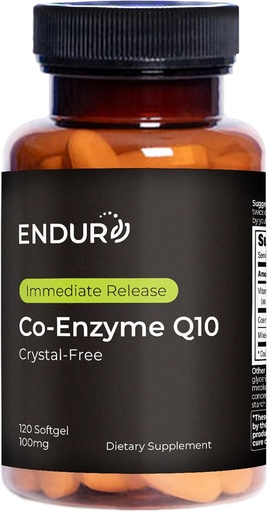 [BRSRMFIQO55AAELX] Endur Crystal-Free Co-Enzyme Q10, Heart & Antioxidant Defense Supplement, helpt ondersteuning energieproductie, Glutenvrij, 100mg (120 Softgels)