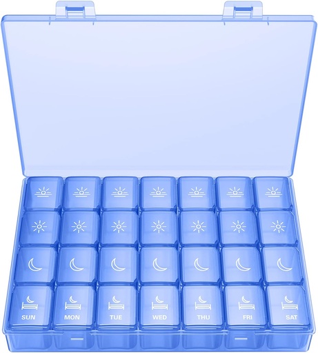 [BRSWYCABBMBBOC33] XL Pill Organizer 4 Times a Day, BUG HULL Extra Large Weekly Pill Box Case, 7 Day Vitamin Container Daily Pill Holder for Cod-Liver Oil, Vitamins, Supplements (Royal Blue)
