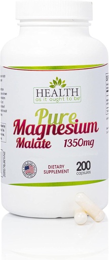 [BRSWGGQOB4MBGCLU] Health As It Ought To Be Pure Magnesium Malate 1350 mg Supplement | Physician Formulated & Highly Absorbable | 200 Capsules