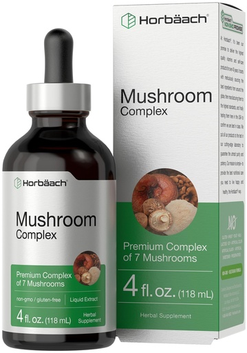 [BRSRAY37OAAQM3QZ] Horbäach Mushroom Complex | 4 Fl Oz Herbal Liquid Drops | Lion's Mane, Reishi, Shiitake, Chaga, Cordyceps, Maitake, and Oyster Mushroom Supplement Blend | Vegetarian | Non-GMO, Gluten Free Formula