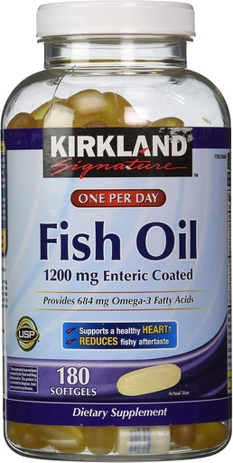 [BRSWIYA3B5YREHLC] Kirkland Signature Enteric Coated Fish Oil Omega 3 1200 MG Fish Oil, 684 MG of Omega 3 Fatty Acids, 180 softgels