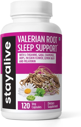 [BRSRAYDQBB5BMADJ] STAY ALIVE Valerian Root Capsules, 8-in-1 Extract w/Melatonin, Passion Flower, L-Theanine, Lemon Balm, Hops Flower, Chamomile & GABA, 120 Valerian Pills, Non-GMO & Gluten-Free Natural Sleep Supplement