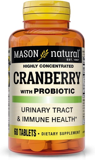 [BRSWIZAEA4IREYA7] MASON NATURAL Cranberry with Probiotic, 2 Month Supply, Highly Concentrated, Supports Normal Immune Health & Urinary System, 60 Tablets