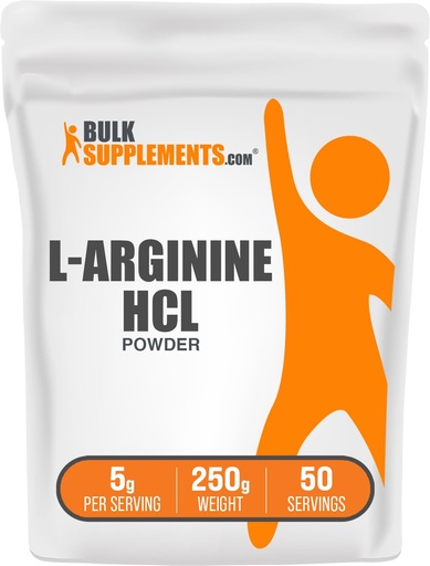 [BRSWIHAIBAFRWEI5] BulkSupplements.com L-Arginine HCl Powder - Nitric Oxide Supplement, Arginine Powder - Unflavored & Gluten Free, 5g per Serving, 250g (8.8 oz) (Pack of 1)