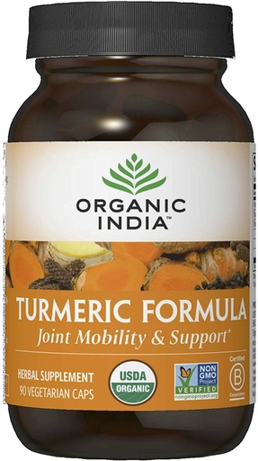 [BRSWKYA5PJ7WKEAZ] Organic India Turmeric Curcumin Herbal Supplement - Joint Mobility & Support, Immune System Support, Healthy Inflammatory Response, Whole Root Supplement, Organic Trikatu - 90 Capsules