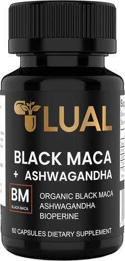 [BRSRAHY5B4AWODTX] LUAL 30,000mg 30x Siła Organic Black Maca Root z Ashwagandha - Najwyższa moc Black Maca Korzeń Kapsułki dla mężczyzn - 100% Czysty Maca Peruana Proszek organiczny, Żelatynizowany, Non-GMO - 60 Pigułki