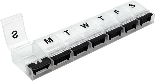 [BRSROCAZCICRSH37] EZY DOSEウィークリー(7日間)AM / PMデイリーピルオーガナイザー、ビタミンケース、医薬品容器、X-Largeコンパートメント、関節炎フレンドリー、便利で使いやすい、クリア/ブラック、デザインメイラリー、BPA無料