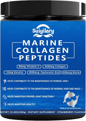 [BRSRAAACDFYQ2CLD] Collagen Peptides Powder for Women, Multi Marine Hydrolyzed for Healthy Hair, Skin, Nails with Hyaluronic Acid, Biotin, Vitamin C, 30 Servings (10.6 OZ, Strawberry)