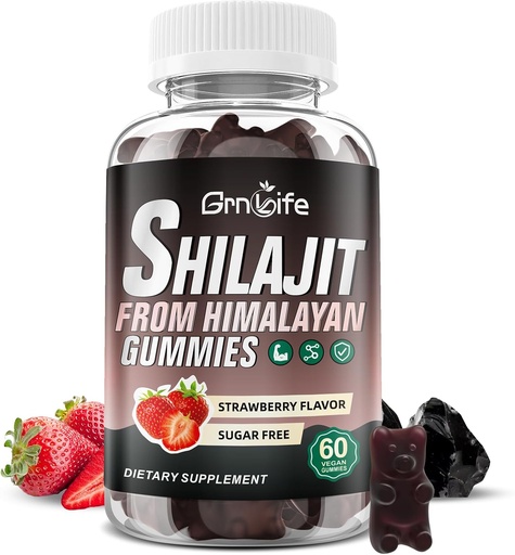 [BRSRA2QCCEDWEALP] Shilajit Gummies for Men & Women, 1000MG Shilajit Supplement with 85+ Trace Minerals & Fulvic Acid for Energy, Immunity, Sugar-Free, Strawberry-60 Count