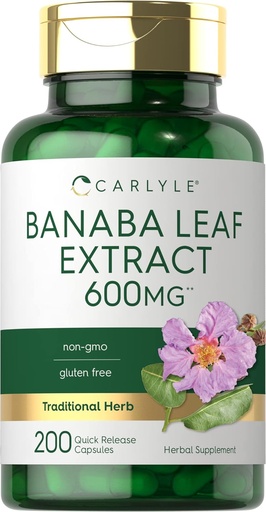 [BRSW2GIQBN7GOHLG] Carlyle Banaba Leaf Extract Capsules 600mg - 200 count - Non-GMO, Gluten Free