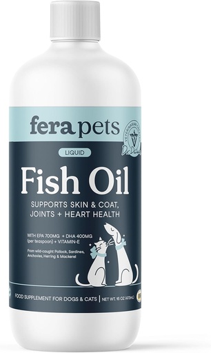 [BRSWGGL2AF6AA332] Fera Pets Fish Oil - Omega 3 for Dogs & Cats to Support Joints, Heart, Skin and Coat Health - Non GMO with Vitamin E - 16 oz